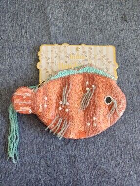 Coral Beaded Sequin Fish Shaped Coin Purse NEW VIRAL